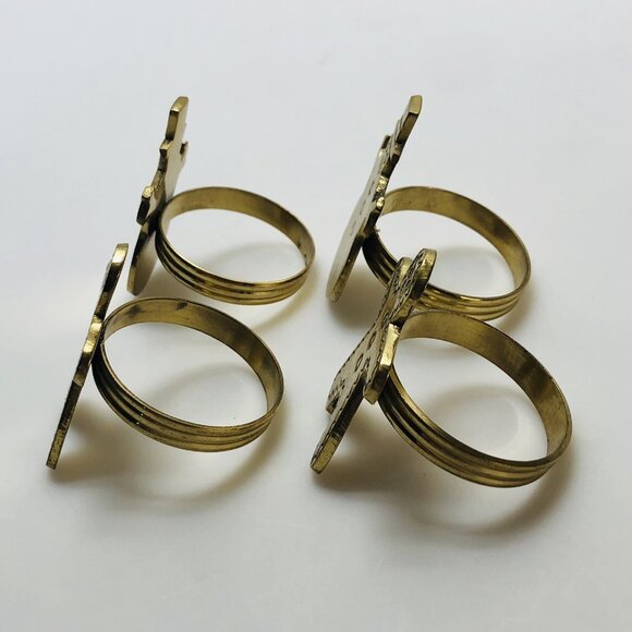 Vintage Napkin Ring Holders Brass Gold Tone Gingerbread Snowman Figures Set Of 4 - Picture 3 of 12